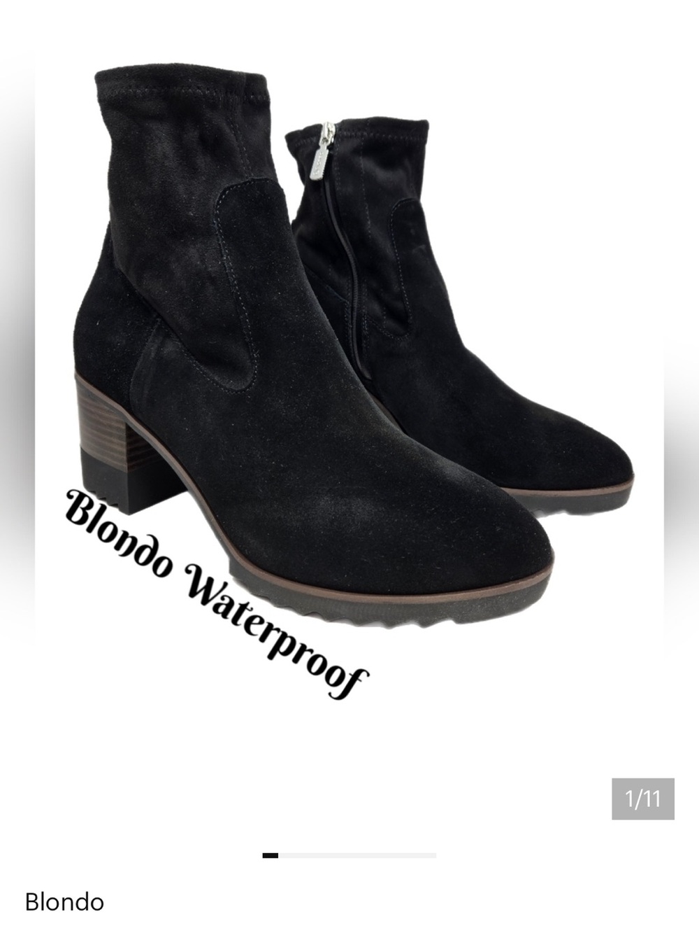 Blondo Waterproof Soft Leather Ankle Boot Sz 10M Rosalyn Black Suede Block Heel